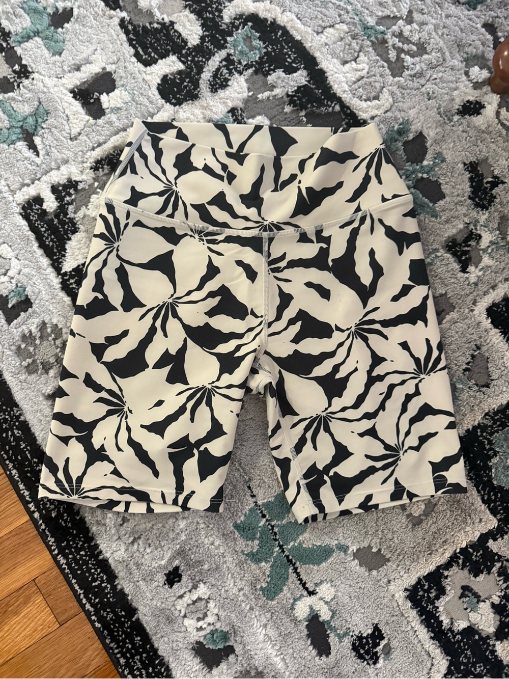 High-Rise Black & White Swirl Print Bike Shorts